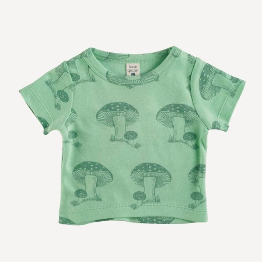 Kate Quinn Green Toadstool Short Sleeve Boxy Tee Shirt Size 2T Mushrooms